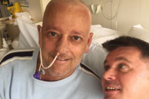 Trace Richey with Neil during his blood cancer treatment at St Vincent's Hospital