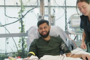 Aadil donating stem cells at the Kinghorn Cancer Centre Sydney
