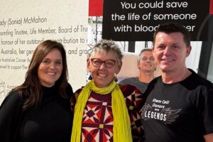 Jenny Nixon with the TLR Foundation team at a stem cell donor recruitment drive, supporting stem cell donation
