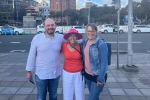 Jenny Nixon meeting her stem cell donor Lars and his wife after her transplant for blood cancer