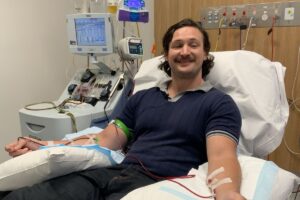 stem cell donor donating stem cells through peripheral blood stem cell donation