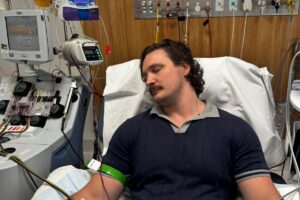 stem cell donor Stefan asleep during donation